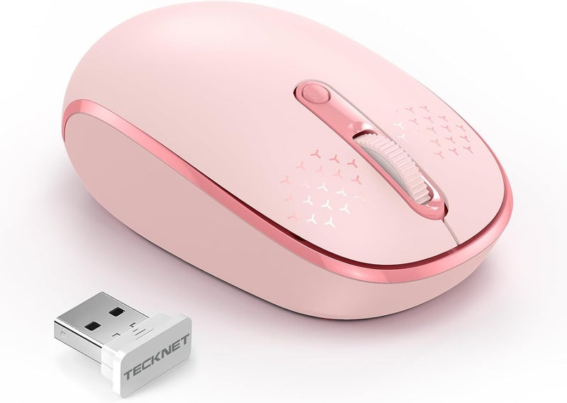 TECKNET Wireless Mouse, 2.4G Quiet Computer Mouse with USB Receiver, 4 Buttons Portable Cordless Mice for Chromebook, Laptop, PC, Mac, 800/1200/1600 DPI - Pink - Image 1